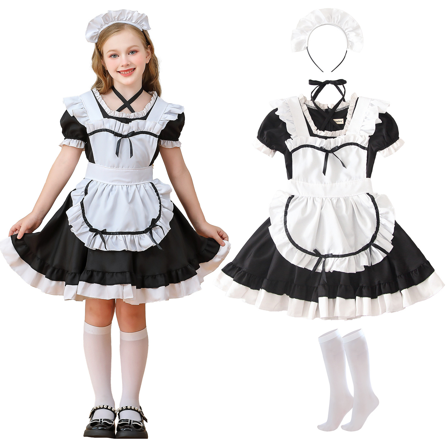 Baby Clothing Sizes - Dienstmädchen-Cosplay-Lolita-Kostümkleid für Mädchen, japanisches Animations-Stil-Outfit, Übergröße,