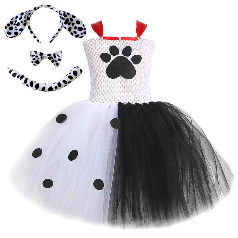 Baby Clothing Dresser - Dalmatiner-Hunde-Tutu-Kleid für Babymädchen Weiß-Schwarz Geflecktes Hundekostüm