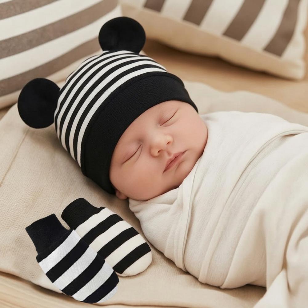 Baby Mittens Scratch - Baby Kratzschutz-Handschuhe und -Schühchen, Neugeborenen-Mützen-Handschuh-Set, Baumwoll-Baby-Mütze