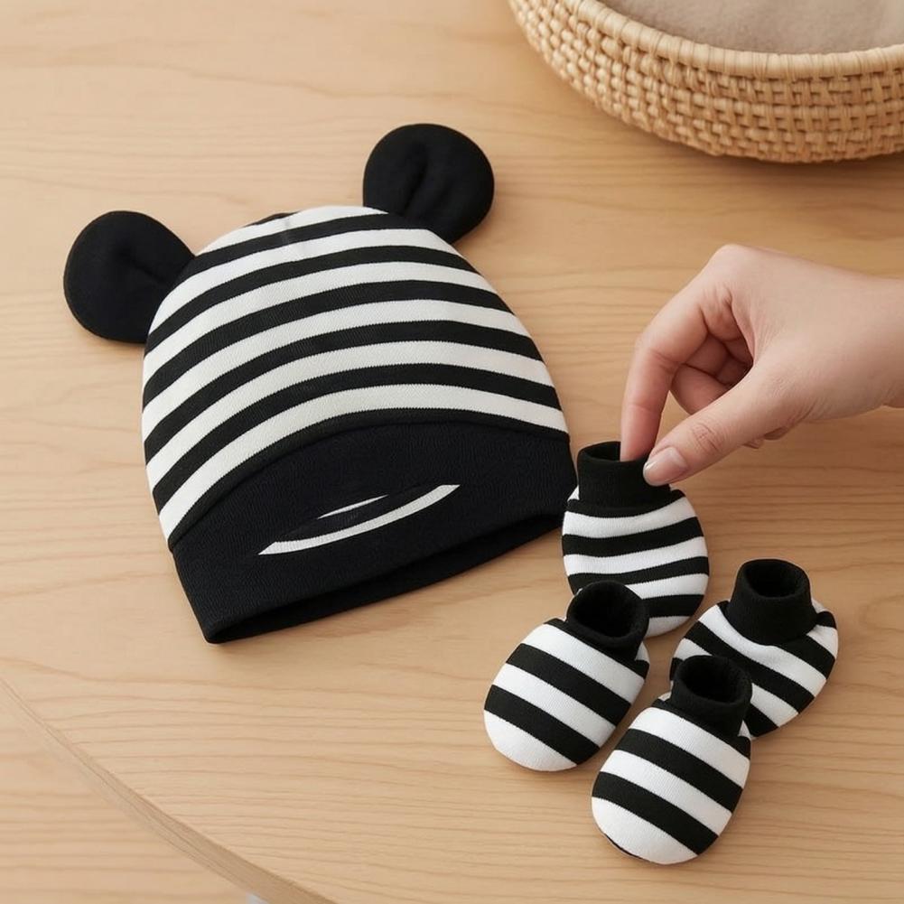 Baby Mittens Scratch - Anti-Kratz-Handschuhe für Neugeborene, Neugeborenen-Baby-Mützen-Handschuh-Set, Baumwoll-Bärenohren-Mütze mit